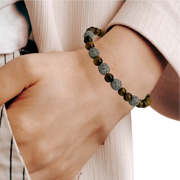 Tigers Eye & Rhinestone Beaded Stretch Bracelet - Picture 3 of 9